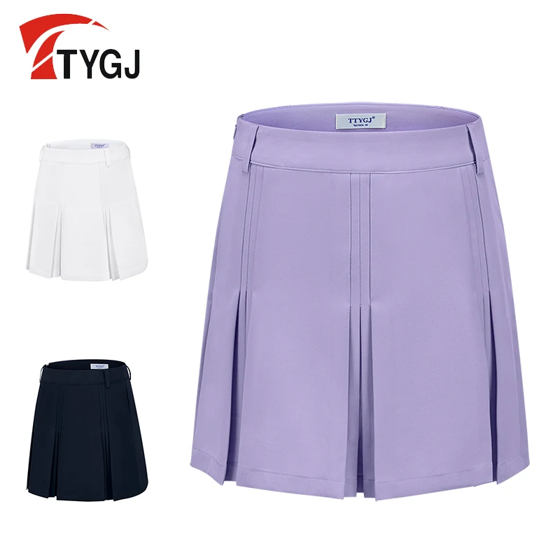 TTYGJ Spring and Autumn Golf pleated midi skirt with high waist and A-line anti glare design simple fashionable sports skirt