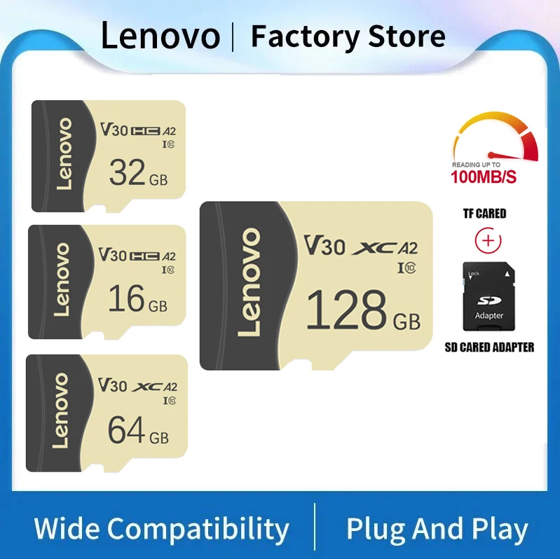 Scheda Di Memoria Flash Lenovo 128Gb Class10 Ad Alta Velocità 16Gb Micro Tf/Sd Card Ssd A2 Sd Memory Card 2Tb Fotocamera/Tablet/Dash Cam/Ps4
