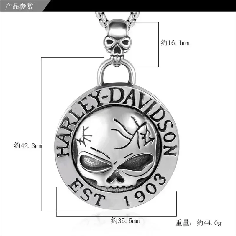 Cool Stainless Steel Titanium Vintage Skull Motorcycle Harleys Badge Pendant Collar Chains Necklace for Men Women Gift 4