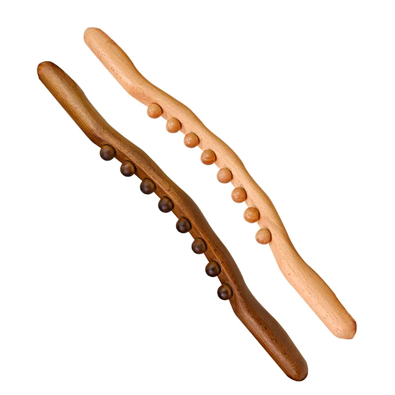 New 8 Beads Gua Sha Massage Stick Carbonized Wood Back Body Meridian