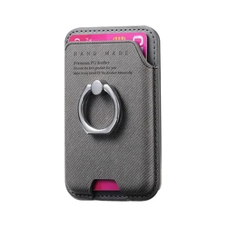 Premium Anti - Slip PU Leather Wallet with Strong Magnet and Diagonal Fabric Card Holder & Ring Stand (Gray)