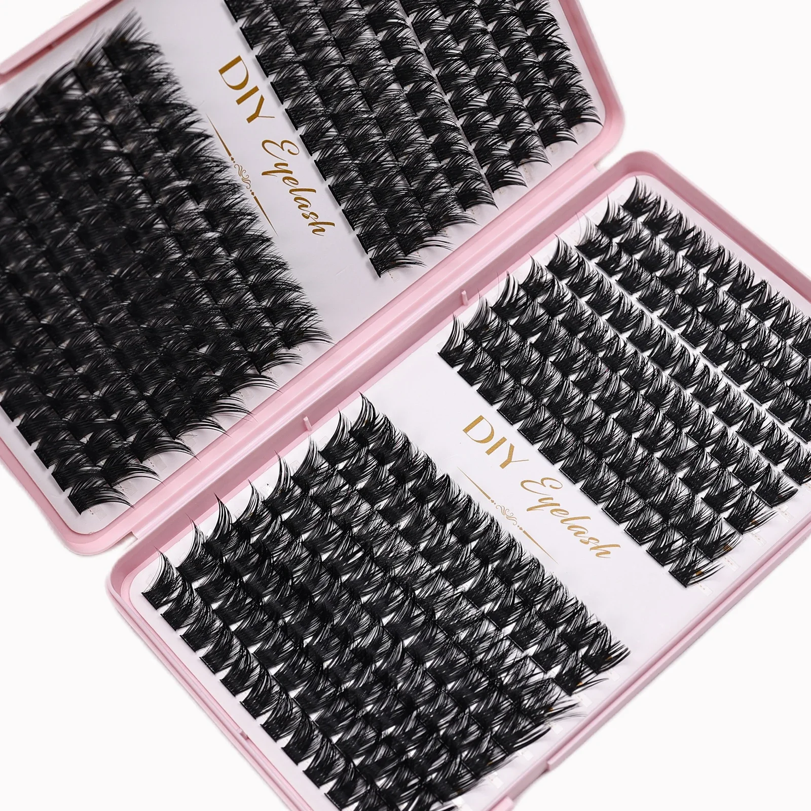 개별 속눈썹 10-14mm 384pcs 클러스터 속눈썹 자연 모양 혼합 트레이 DIY 속눈썹 확장 볼륨 클러스터 속눈썹