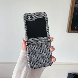 Woven Pattern PU Leather Phone Case with Card Slot Holder - Galaxy Z Flip  5 (Black White)