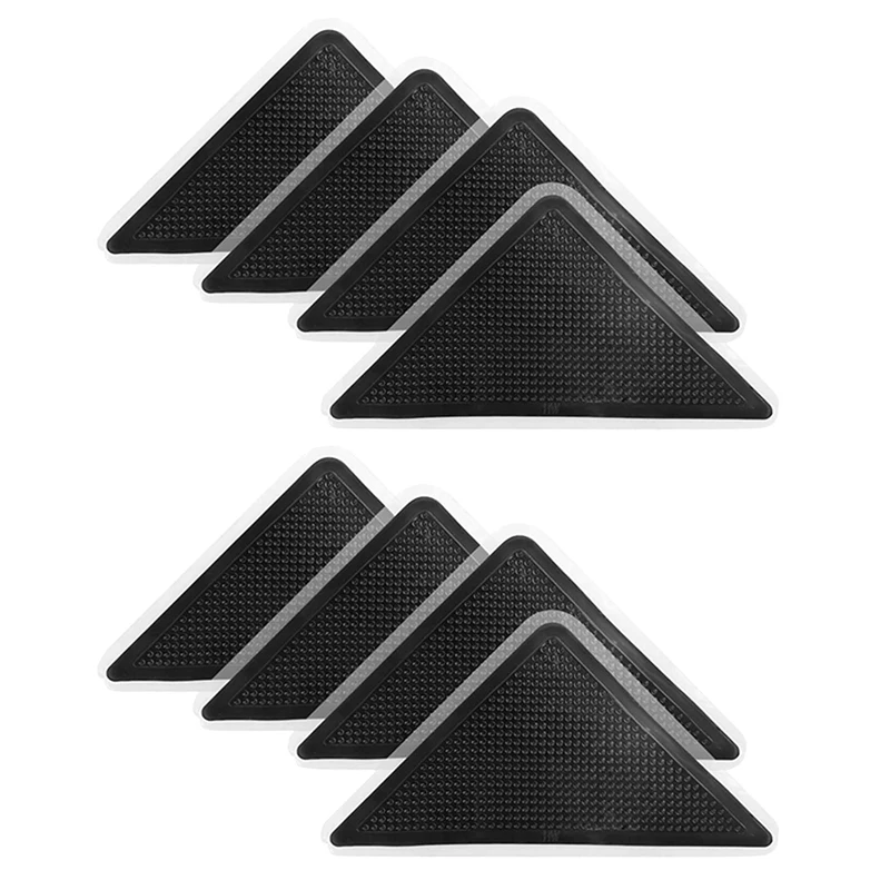 

8Pc Rug Gripper With 8Pcs Auxiliary Stickers Double Sided Anti Curling Non Slip Reusable Rug Pad Washable Rug Tape