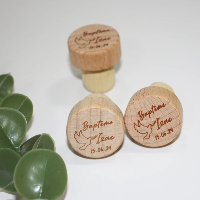 

Customized Wood Wine Stopper， Bridal Baptism Gift， Personalized Engraved Cork Bottle Toppers， Party Favors， Gift For Guests