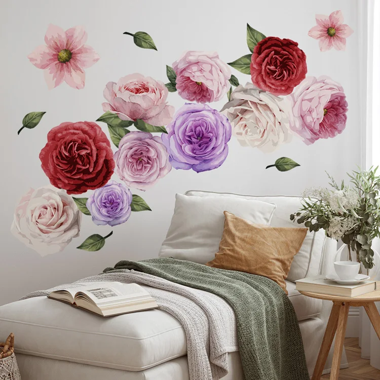 Große mehrfarbige Blumen Wandaufkleber Wohnzimmer Schlafzimmer Hintergrund Dekor Wandbild Blume Home Dekoration selbstklebende Aufkleber – Detail 7