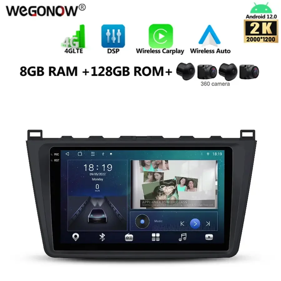 

2K 2000*1200 360 камера Carplay Auto 8G + 128G Android 13,0 автомобильный DVD-плеер GPS карта WIFI Bluetooth RDS радио для Mazda 6 2007-2012
