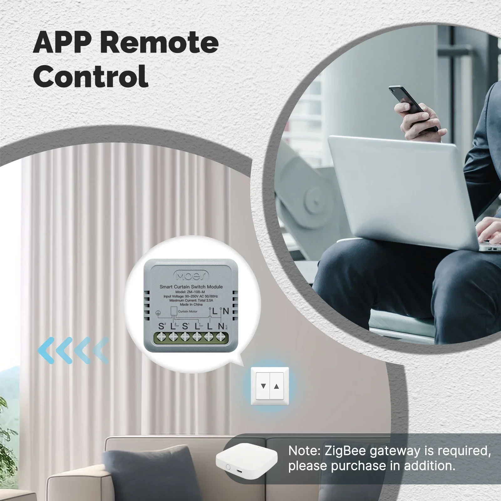 Modulo WiFi/ZigBee con interruttore intelligente per tende MOES - Compatibile con ripristino a bilanciere Tuya, app e telecomando per Alexa/Google Home - immagine 5