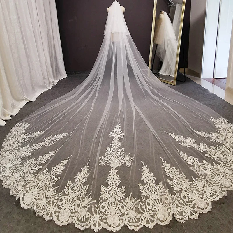 

Real Photos Two Layers Long Lace Wedding Veils 2024 4M White Ivory Bridal Veil with Comb High-grad Bride Wedding Accessories