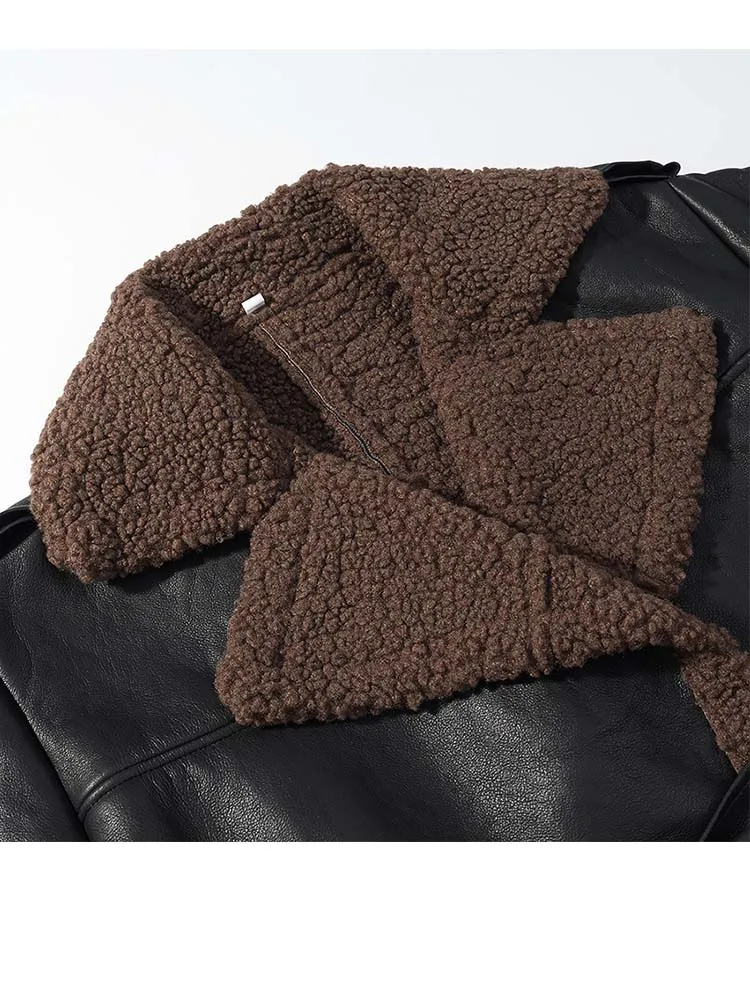 Women Fur Integrated Jacket 2025 New Autumn And Winter Fashion Long Sleeve Coat With Belt Female Elegant High Street Outerwear