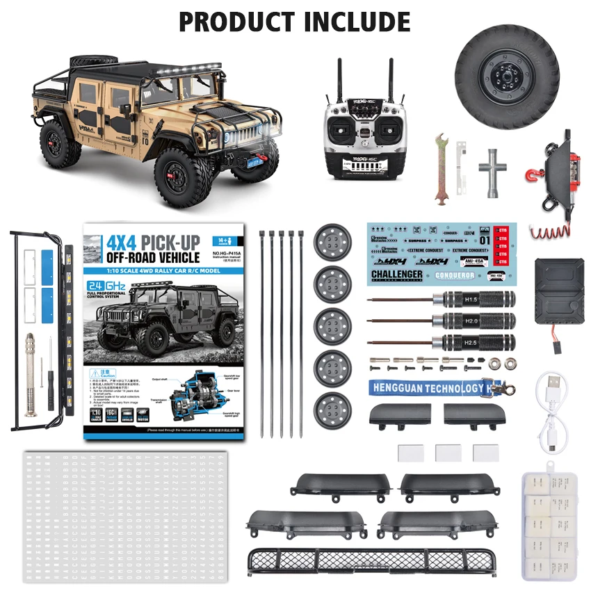 HG P415A 1/10 Scale RC Off-road Vehicle Upgraded 4x4 Pick-up Crawler Climbinf Car Model with Sound Light Gifts Toys TH21811 6
