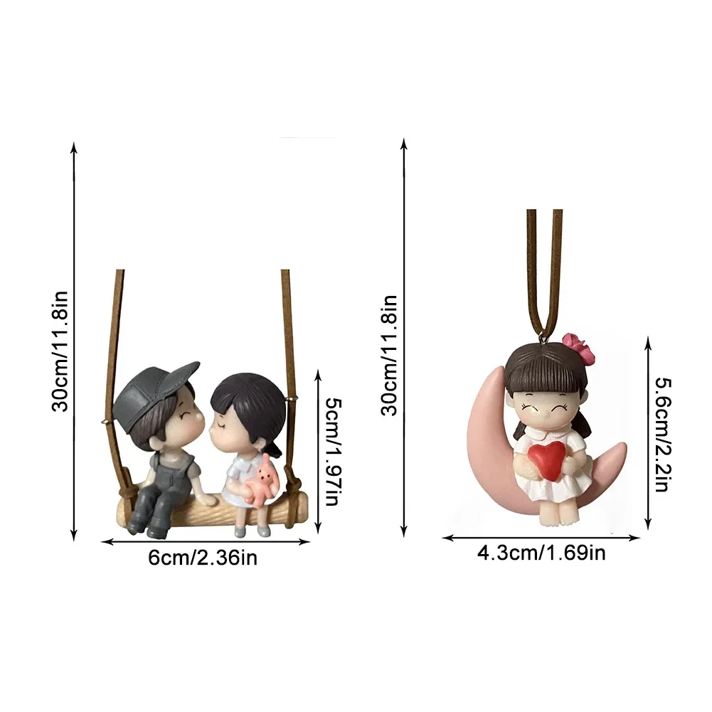 자동차 백미러 스윙 펜던트, 귀여운 커플 스윙 문 인테리어, 로맨틱 커플 액세서리, 장식 선물
