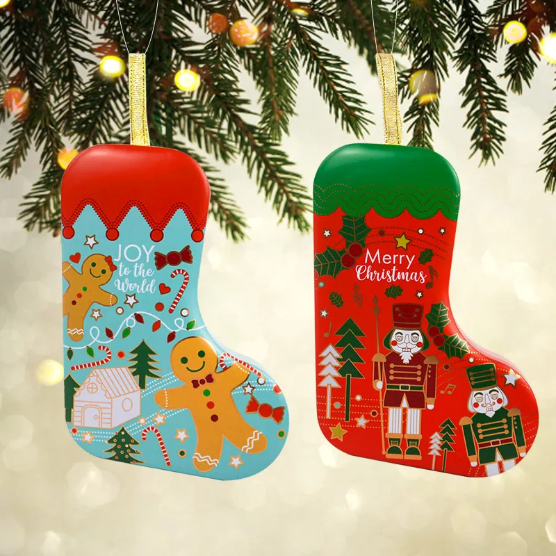 

Christmas Candy Gift Box Xmas Iron Cartoon Socks Candy Boxes Christmas Gift Packaging 2023 Navidad Hanging Decorations Supplies