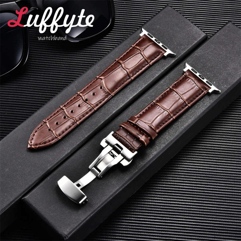 Genuine Leather Bamboo Patterned Business Watchband