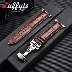 Genuine Leather Bamboo Patterned Business Watchband for 42mm 44mm 45mm 49mm (Brown-S)