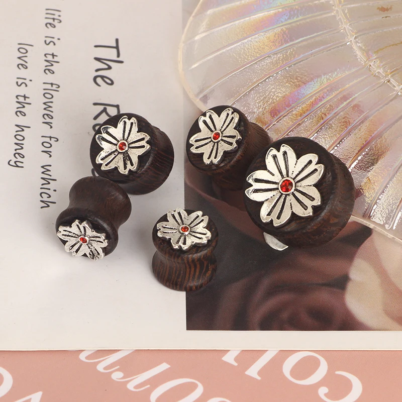 Plugs and Tunnels Flower Ear Tunnel Earrings Ear Stretcher Wood Expander Men Ear Piercing Body Piercing Tunnels Gauge