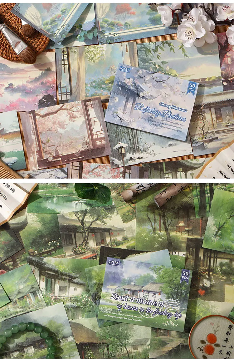 JIANQI 50 Blatt Dekor Scrapbook Vintage Materialien Papier Combo Kit DIY Junk Journal Collage Fotoalbum Retro Landschaftspapier – Detail 7