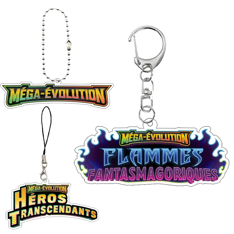 Dessin animé français Mega Evolution monstre de poche TCG JCC acrylique porte-clés Anime jeu Collection carte pendentif à breloque cadeaux décoration