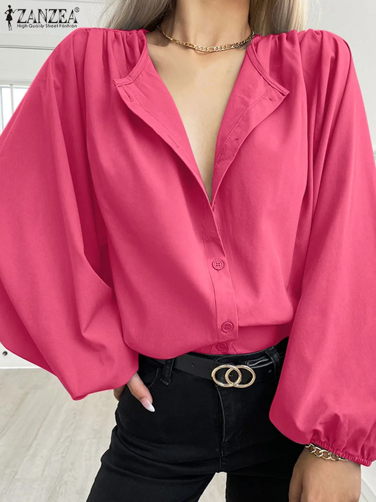 

Элегантные большие технические блузки ZANZEA Осень 2023 женские модные плиссированные топы шикарные женские блузки большого размера