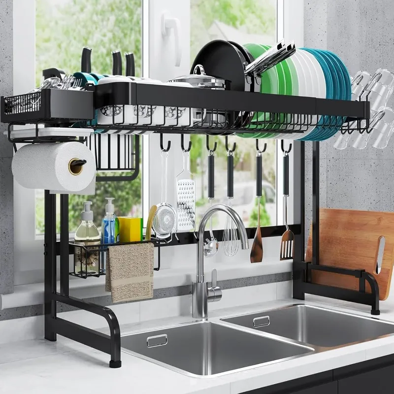 Large Over Sink Dish Rack: Full Stainless Steel Dish Drying Rack Over The Sink Adjustable (25.6-37.6in) Width Kitchen Organizers