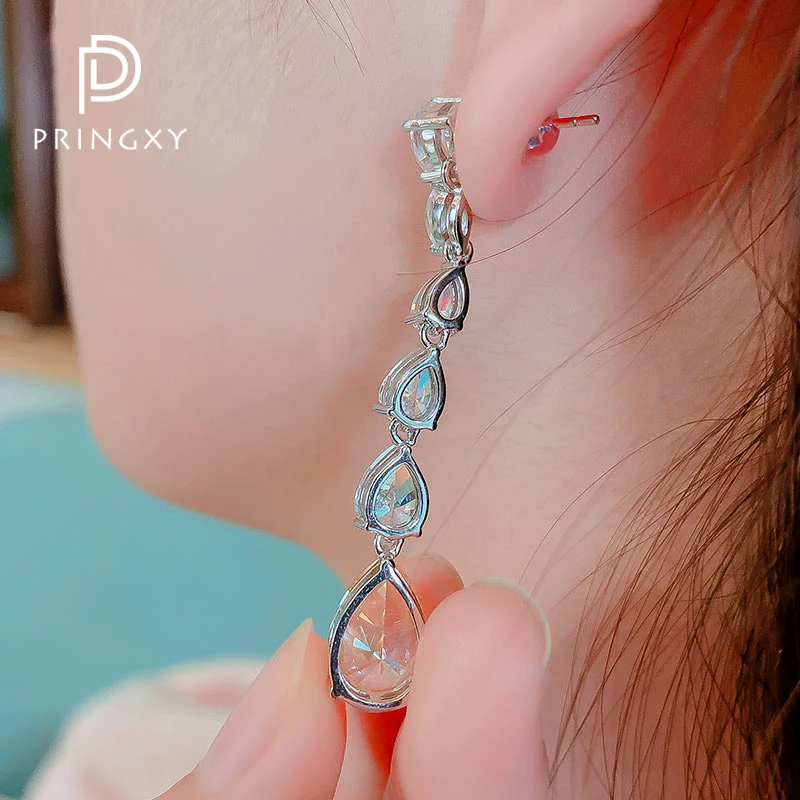 PRINGXY Water Drop Long Tassel Earrings For Women 925 Sterling Silver Topaz 5A Zircon Luxury Wedding Dinner Fine Jewelry 2023