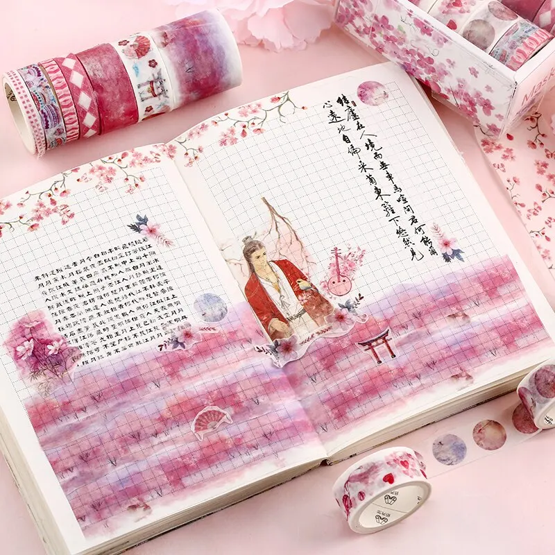 Washi tape 10 Rolls/box 11 Models Washi Tape Cute Illustration Style Decorative Handbook DIY Material Stationery