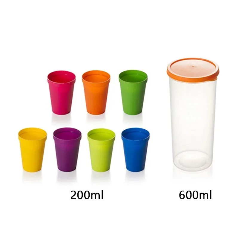 Cups Set 7pcs Rainbow Plastic Reusable Water Mug Picnic Travel Trendy Funny Portable Rainbow Suit Cup Party Kids Drink Cup
