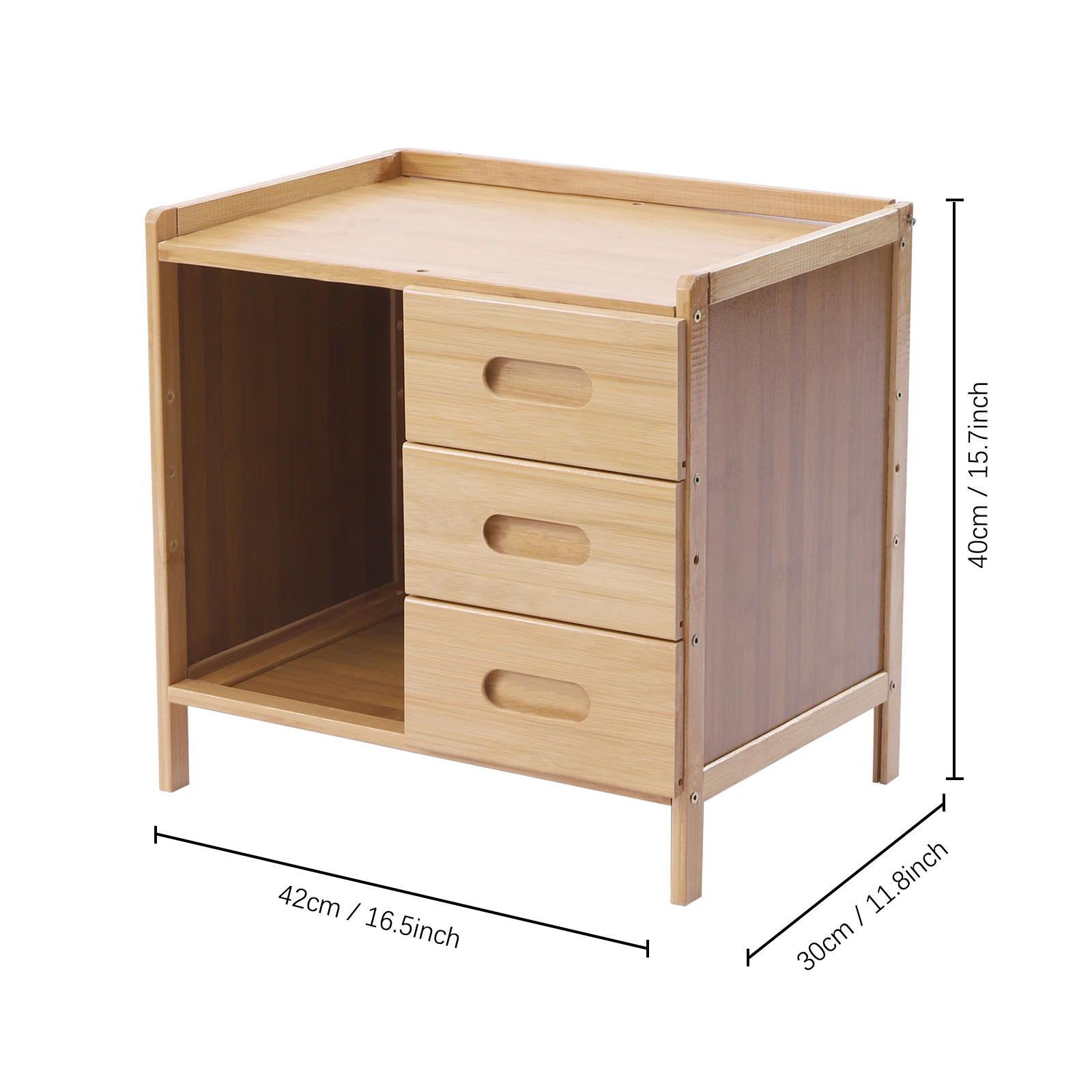 3 Drawer Modern Bamboo Nightstand Side Table Bedroom Storage Drawer and Shelf Bedside End Table
