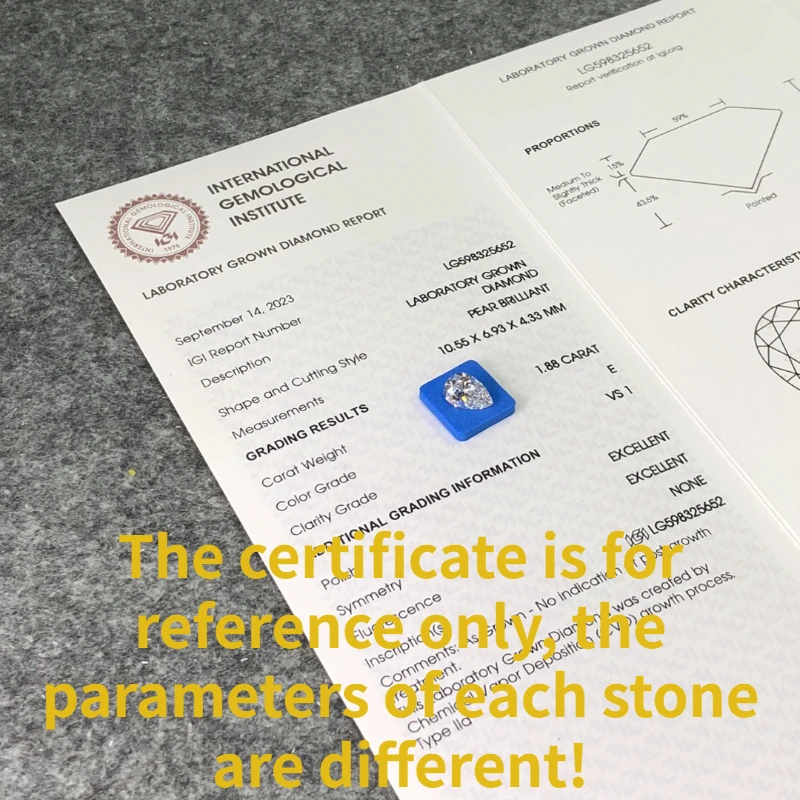 Fancy Shape Pear Lab Grown Diamond 1ct 1.5ct 2ct 2.5ct 3ct CVD HPHT With IGI Certificate Diamonds Stone