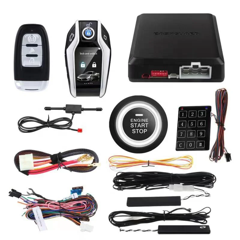 

car alarm system 2 way remoter button lcd smart car key PKE auto lock & unlock remote starter push start stop engine