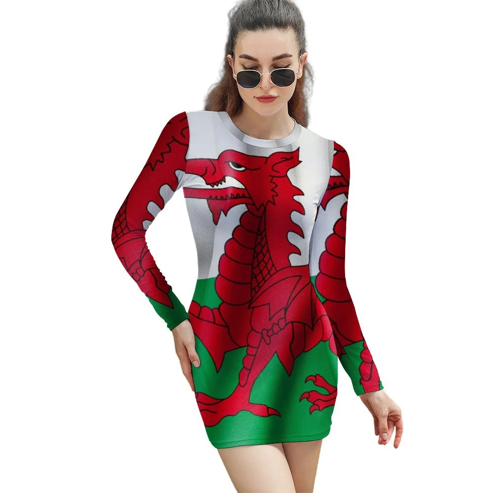 

Wales Flag Long-Sleeved Sheath Dress loose summer dress women's summer clothing 2024