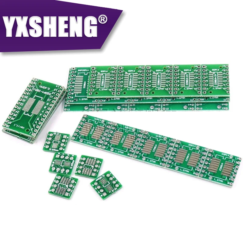 30개 PCB 보드 키트 SOP28 SOP24 SOP20 SOP16 SOP14 SOP8 0.65/1.27mm SMD-DIP 어댑터 변환 플레이트 SOP 8 14 16 20 24 28