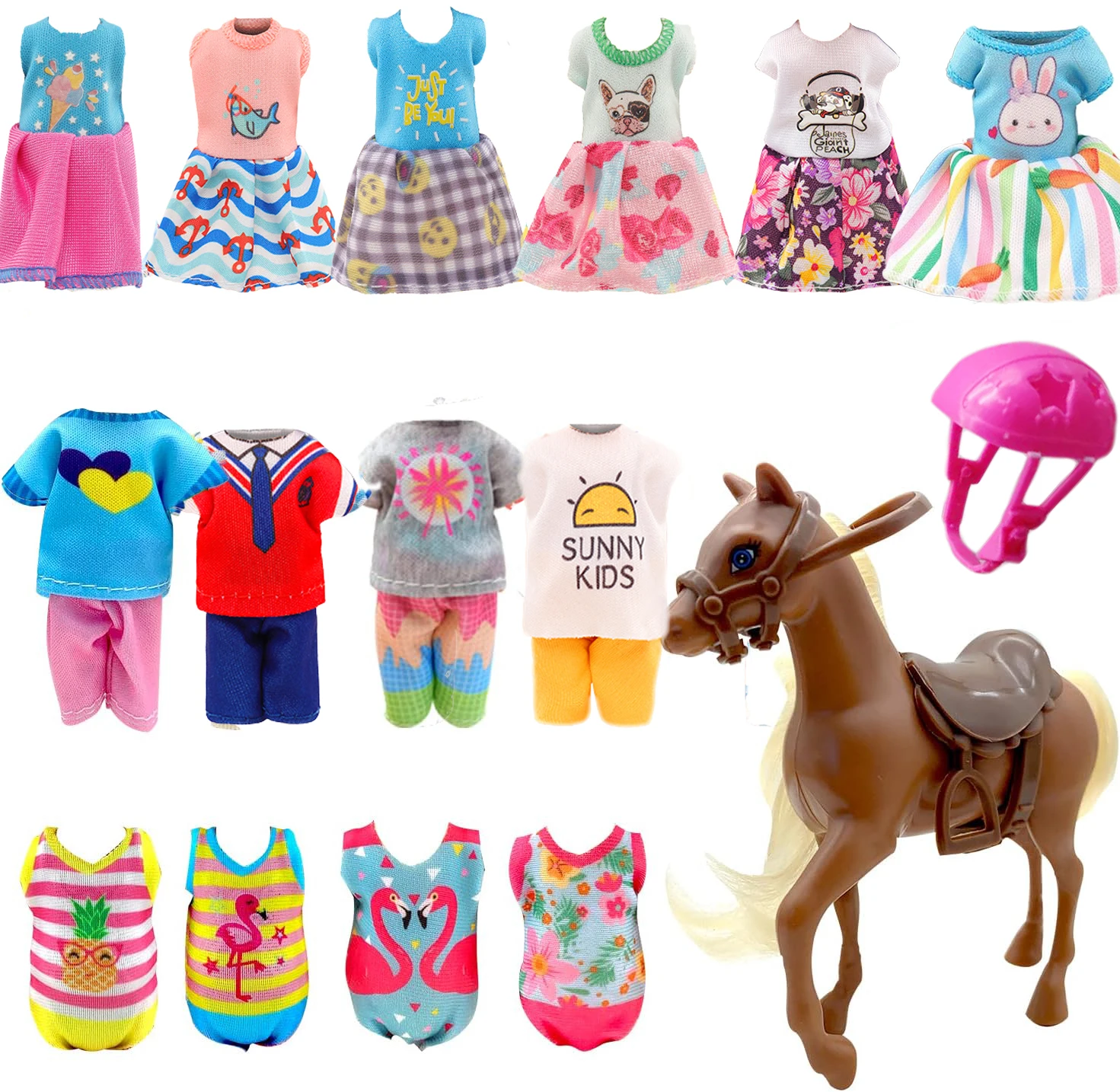 

Кукольная одежда с набором лошадей, коричневая, розово-Золотая грива, одежда 9X, шлем 1X, для кукол Челси, для подарка девушкам на 3 года