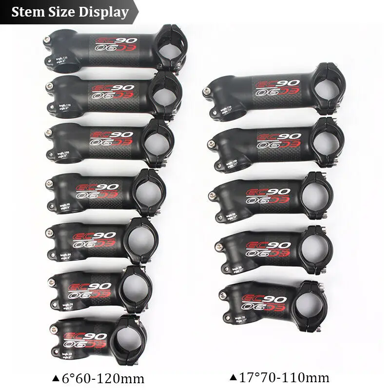 Aluminum Alloy+Carbon Fiber Bicycle Stem 60-120mm 6/17 Degree 1-1/8'' Bike Handl