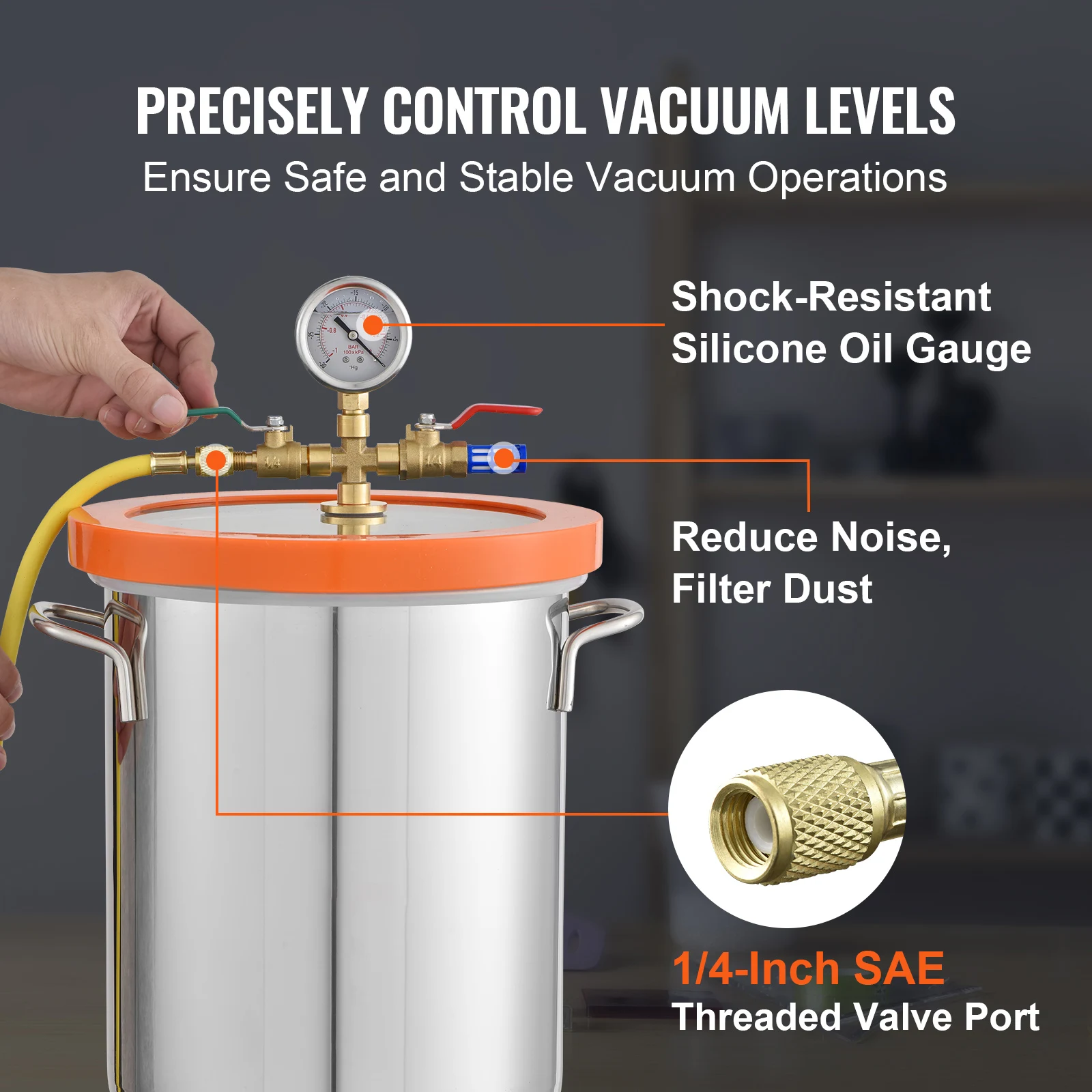 SucceBuy 3/5 Gal Upgraded Tempered Glass Lid Vacuum Degassing Chamber 304 Stainless Steel for Stabilizing Wood, Resin Degassing