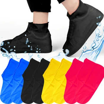 1 Pair Latex Waterproof Shoe Covers Unisex Non-Slip Overshoes Reusable Rain Walking Cycling Shoes Accessories Boot Protectors