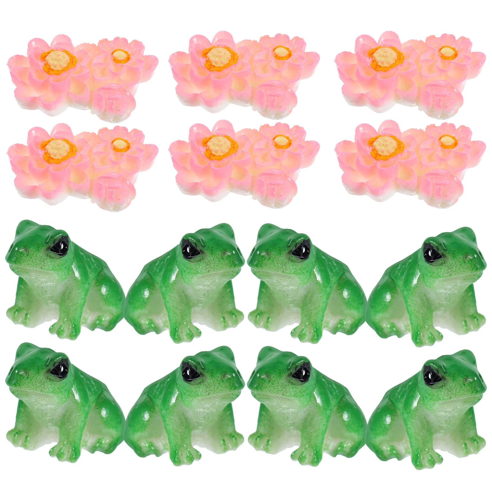 

1 Set of Desktop Frog Figurine Lawn Yard Decoration Adorable Craft Lotus Statue for Garden