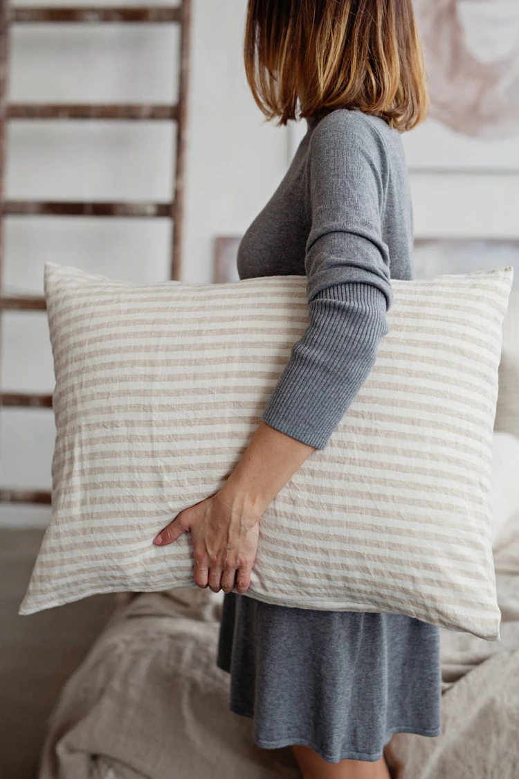

100% Linen Flax Pillow Case Nordic Striped Decorative Pillow Cover for Bed Couch Sofa Spring Home Decor 48x74cm 1PC