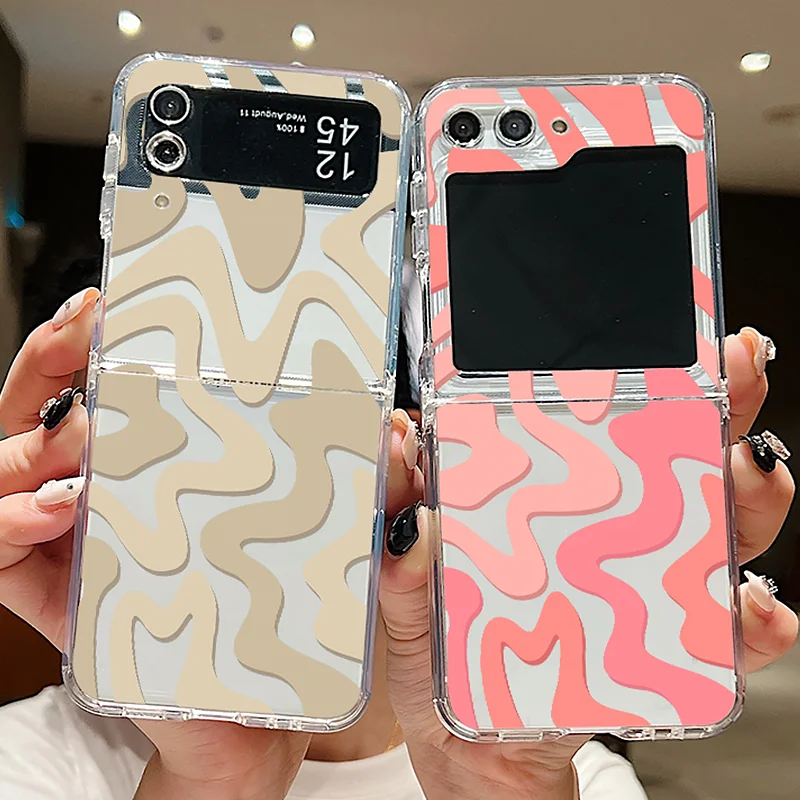 Premium Stripe Pattern Clear Case - Soft TPU Metal Buckle Folding Cover for Samsung Z Flip Series