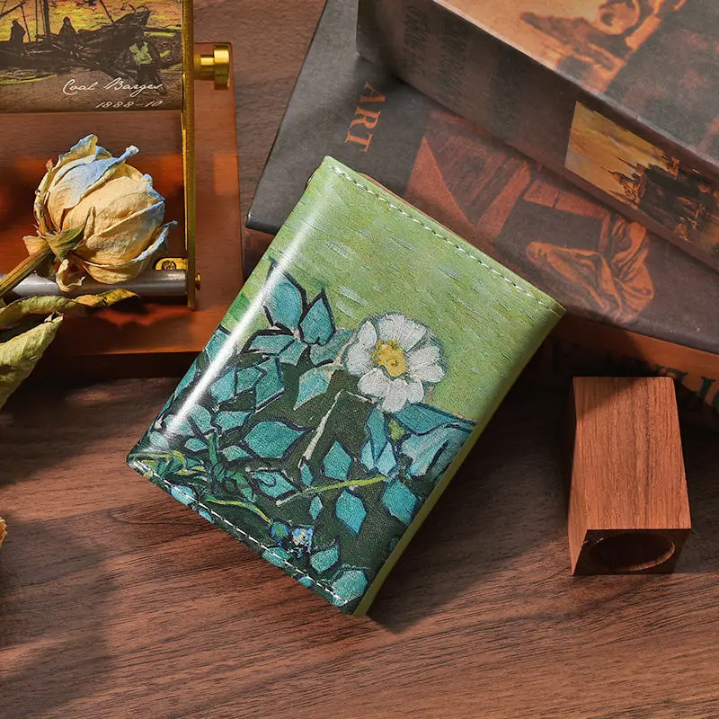 Van Gogh's Wild Rose Wallets Women Short Vintage Chic Folding Cash Clip Leather Purse Students' Money Bag Credit Card Holder