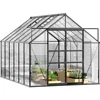Aluminum Walk-in Greenhouse with 2 Sliding Doors, 2 Vent Windows, and Rain Gutter for Winter Backyard Use, Greenhouses 4