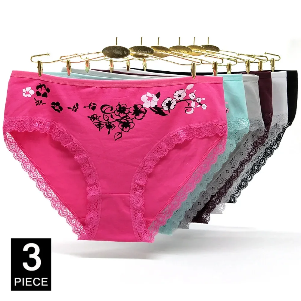 Women Panties Cotton Underwear Plus Size Briefs Female Knickers Lady Lingerie Girl intimate Underpants 3 Pieces/Lot