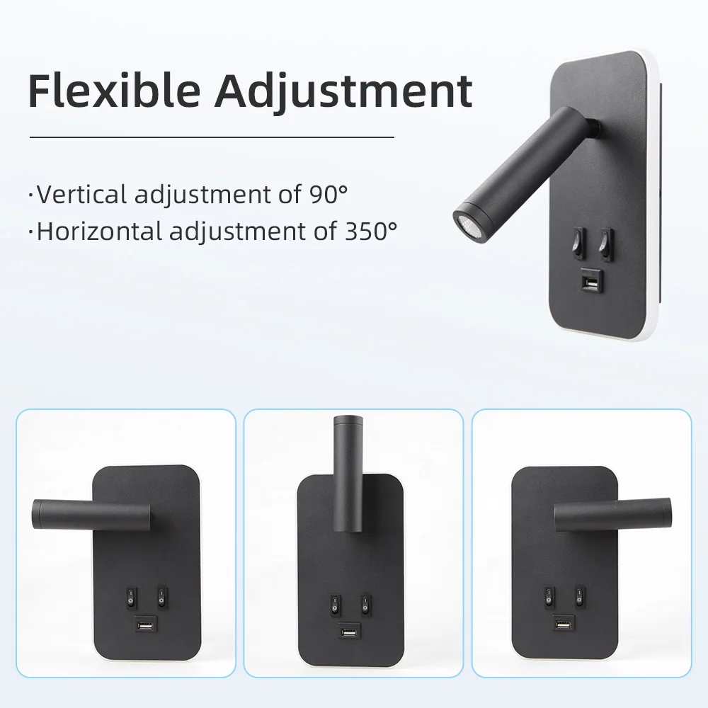 Bedside Wall Lamp with Switch and USB Port Wall Mounted Reading Spot Lights Bedroom Sconce Rotatable Led Light Cabinet led light led wall lamp wall light led reading light