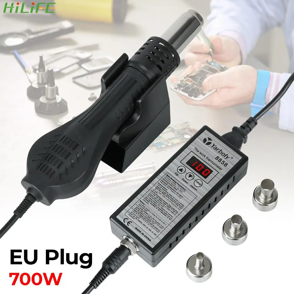 Heat Gun Welding Repair Tools 700W EU Plug Hot Air Gun 8858 LED Digital Hair Dryer for Soldering Micro Rework Soldering Station