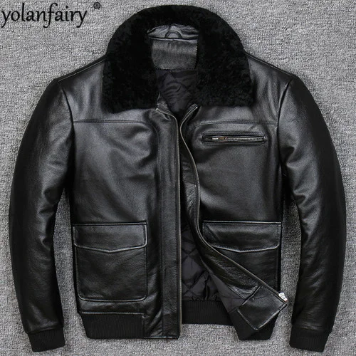 

Leather Jacket Genuine Men 100% Real Cow Leather Autumn Winter Jacket Smart Casual Thick Slim Short 2023 Popular 818