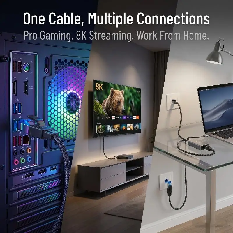 【C】1Pc 고속 CAT8 이더넷 케이블 40Gbps 2000MHz RJ45 플랫 및 라운드형 인터넷 라우터용 스마트 TV 서버 게임용 패치 코드