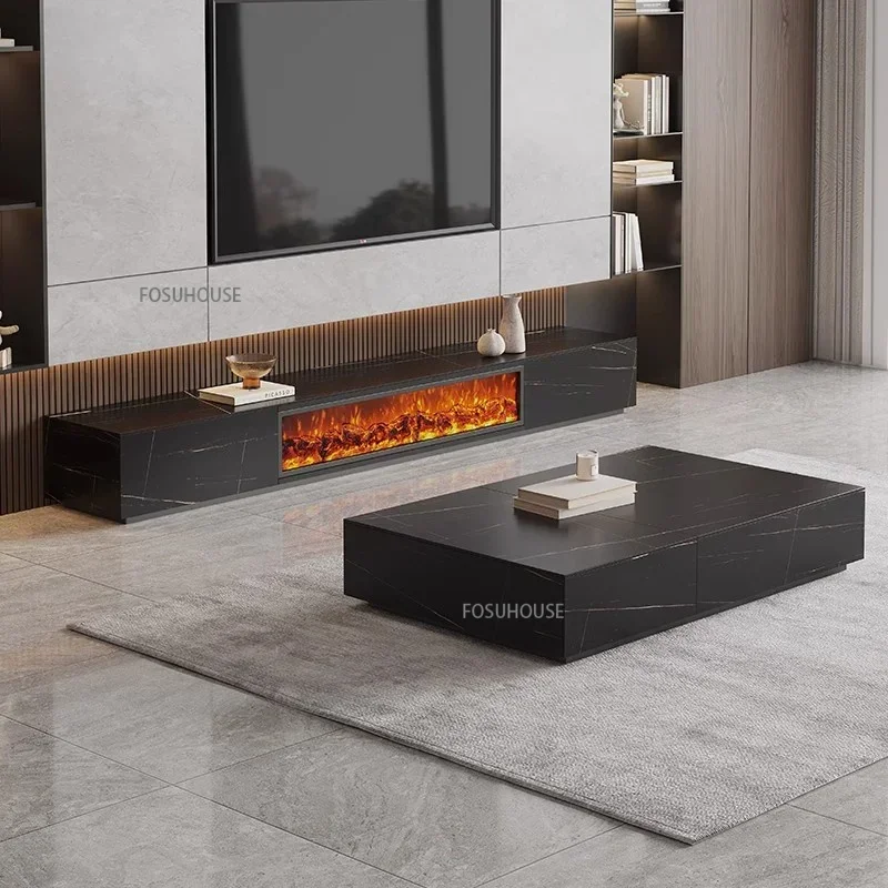 Nordic Luxury Tv Stand With Fireplace Embedded Simulation Flame Fake Fire Electric Fireplace Living Room TV Cabinet Z