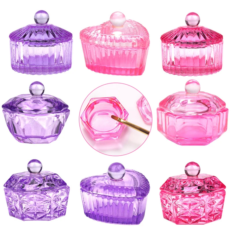 1pc Nail Cup Rainbow Crystal Glass Cup Acrylic Liquid Bowl Holder Wash Nail Pen Dish Dappen With Lid Luxury Manicure Tool manicure tools,nail tools