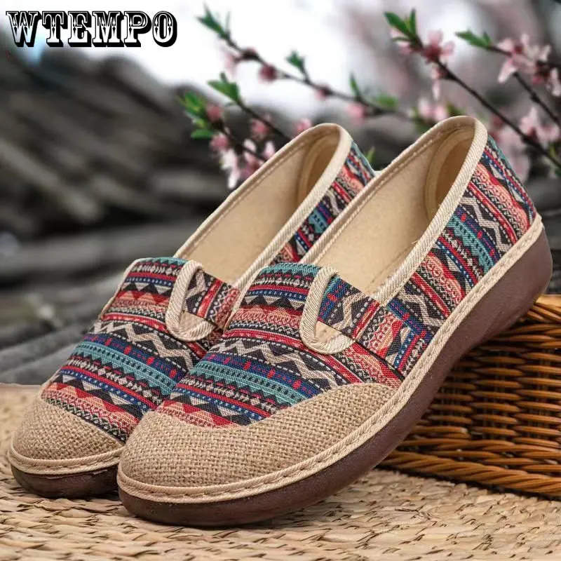 

2023 Women's Flat Shoes Women Loafers Woman Boat Shoes Linen Fabric Shoes Old Beijing Cloth Shoes Ethnic Style Zapatillas Mujer