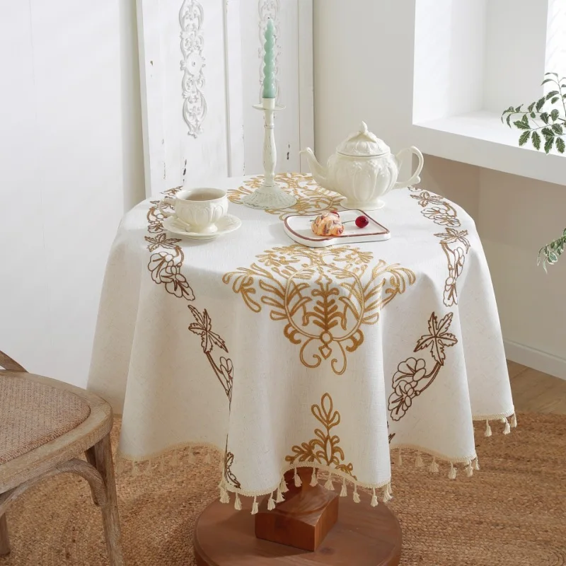 

Minimalist Jacquard Tassel Desk Cover New Style Round Decorative Dining Table Cloth Dust Proof Tablecloth for Coffee Shops Bars